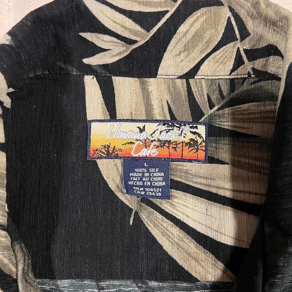 Havana Jacks 100% Silk Hawaiian Floral Shirt Light Green/Dark Green/Black Large - Picture 6 of 6